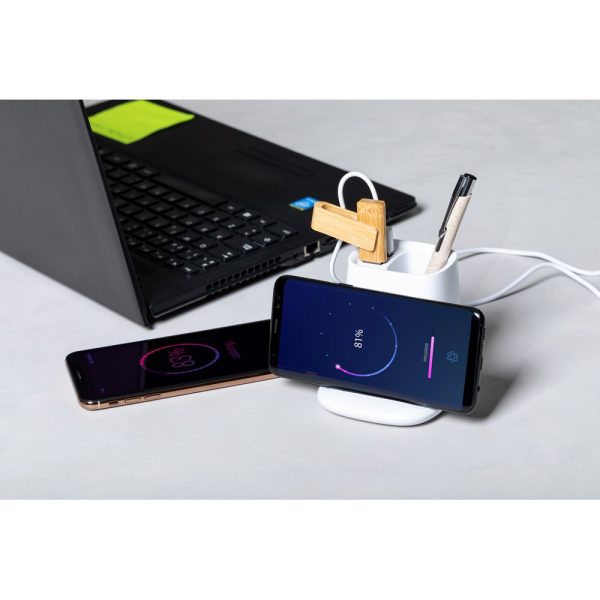 Ładowarka bezprzewodowa 5W, hub USB, pojemnik na przybory do pisania, stojak na telefon P009949X
