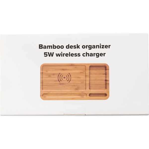 Bambusowy organizer na biurko, ładowarka bezprzewodowa 5W P010441X