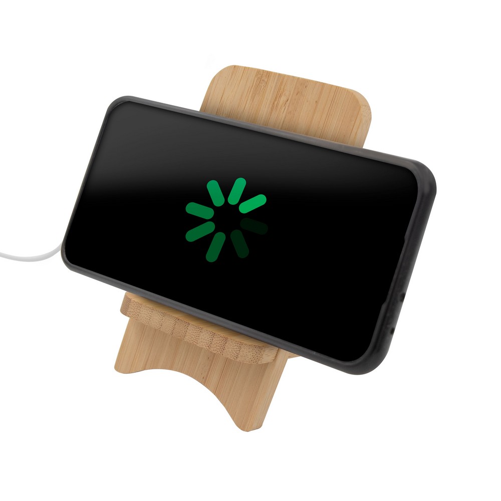 Składana bambusowa ładowarka bezprzewodowa 10W B'RIGHT, stojak na telefon | Barbra P038967X AX-V0189-17