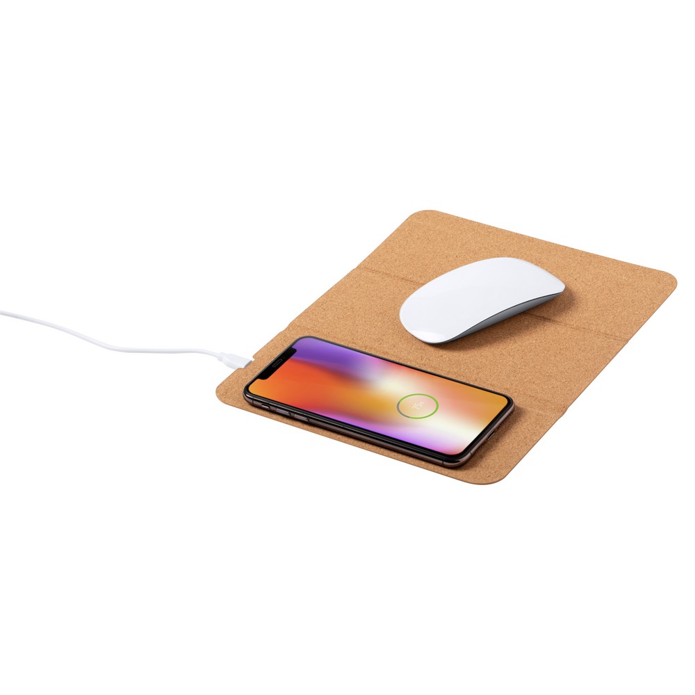 Korkowa podkładka pod mysz, ładowarka bezprzewodowa 5W, stojak na telefon P009307X AX-V0388-00