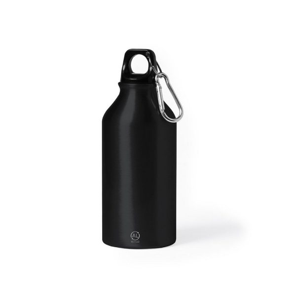 Butelka sportowa 400 ml z aluminium z recyklingu, z karabińczykiem P047808X czarny
