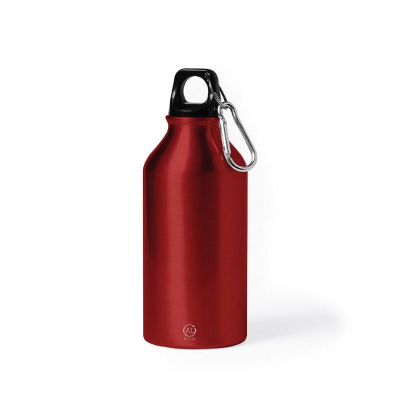 Butelka sportowa 400 ml z aluminium z recyklingu, z karabińczykiem P047808X czerwony