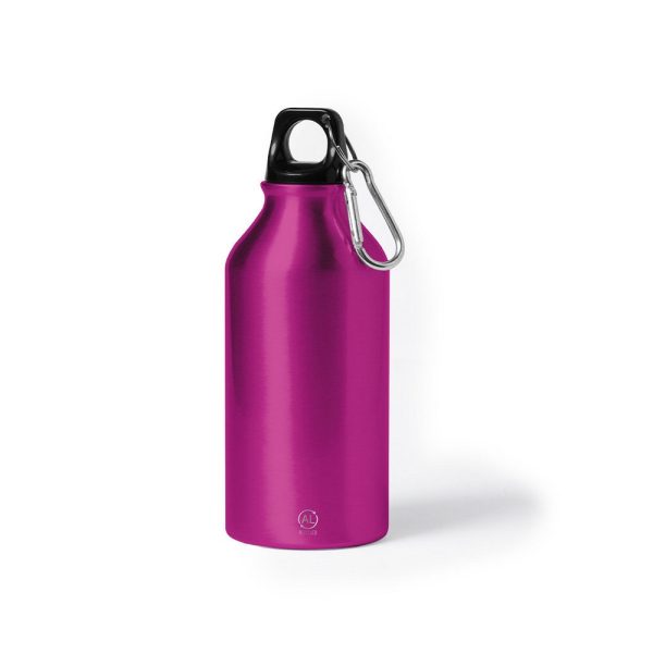 Butelka sportowa 400 ml z aluminium z recyklingu, z karabińczykiem P047808X fuksja