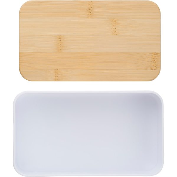 Pudełka śniadaniowe 2 w 1, 2x400 ml, bambusowe wieczko, sztućce P052091X biały