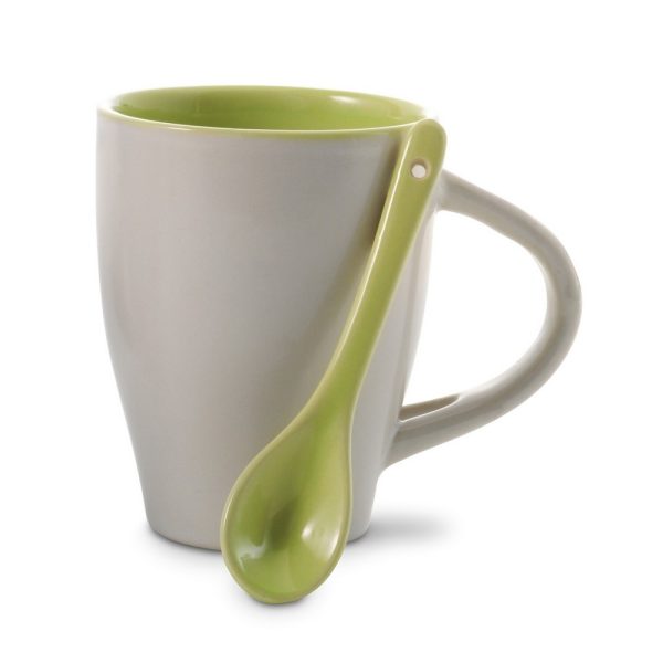 Kubek ceramiczny 300 ml z łyżeczką P007025X jasnozielony
