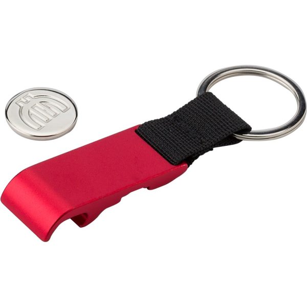 Brelok do kluczy, żeton do wózka na zakupy, otwieracz do butelek P010252X czerwony