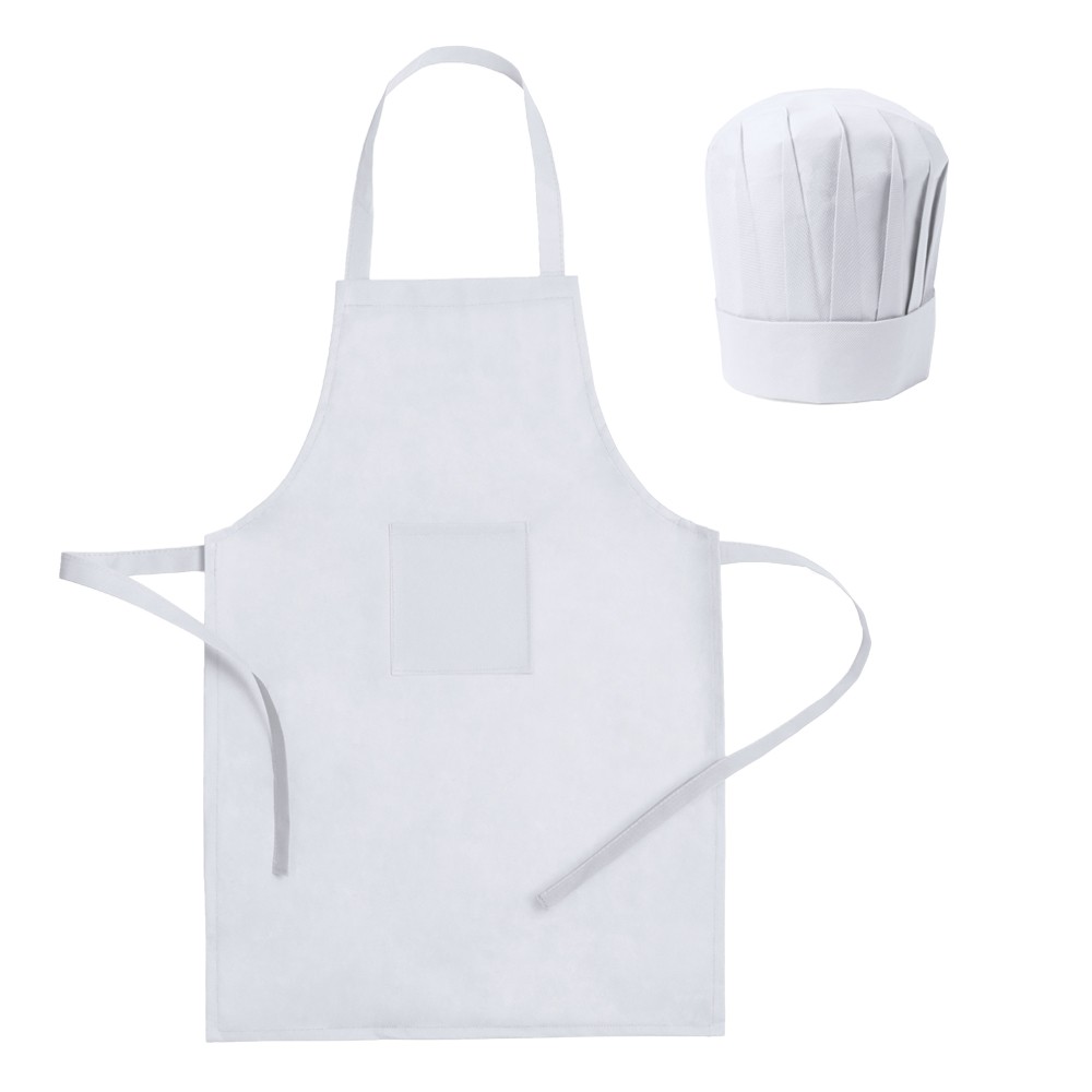 Zestaw małego kucharza, fartuch kuchenny i czapka kucharska, rozmiar dziecięcy P007193X AX-V9542-W