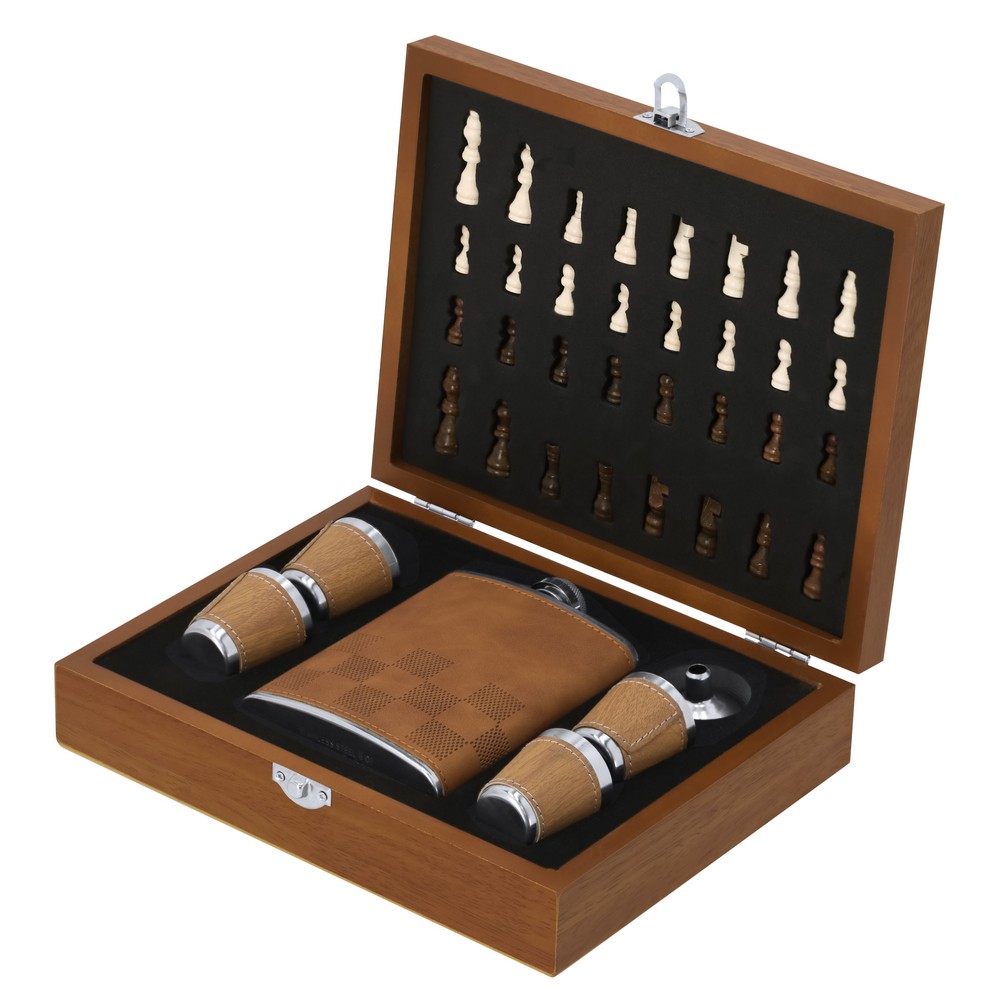 Zestaw upominkowy, piersiówka 175 ml, kieliszki 30 ml, szachy P105188X AX-VA373-20