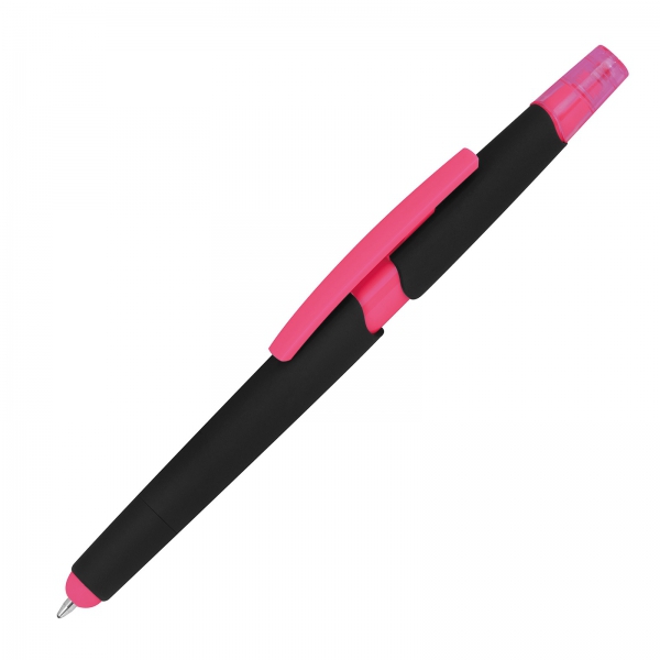 Długopis plastikowy z zakreślaczem touch pen P086197K różowy