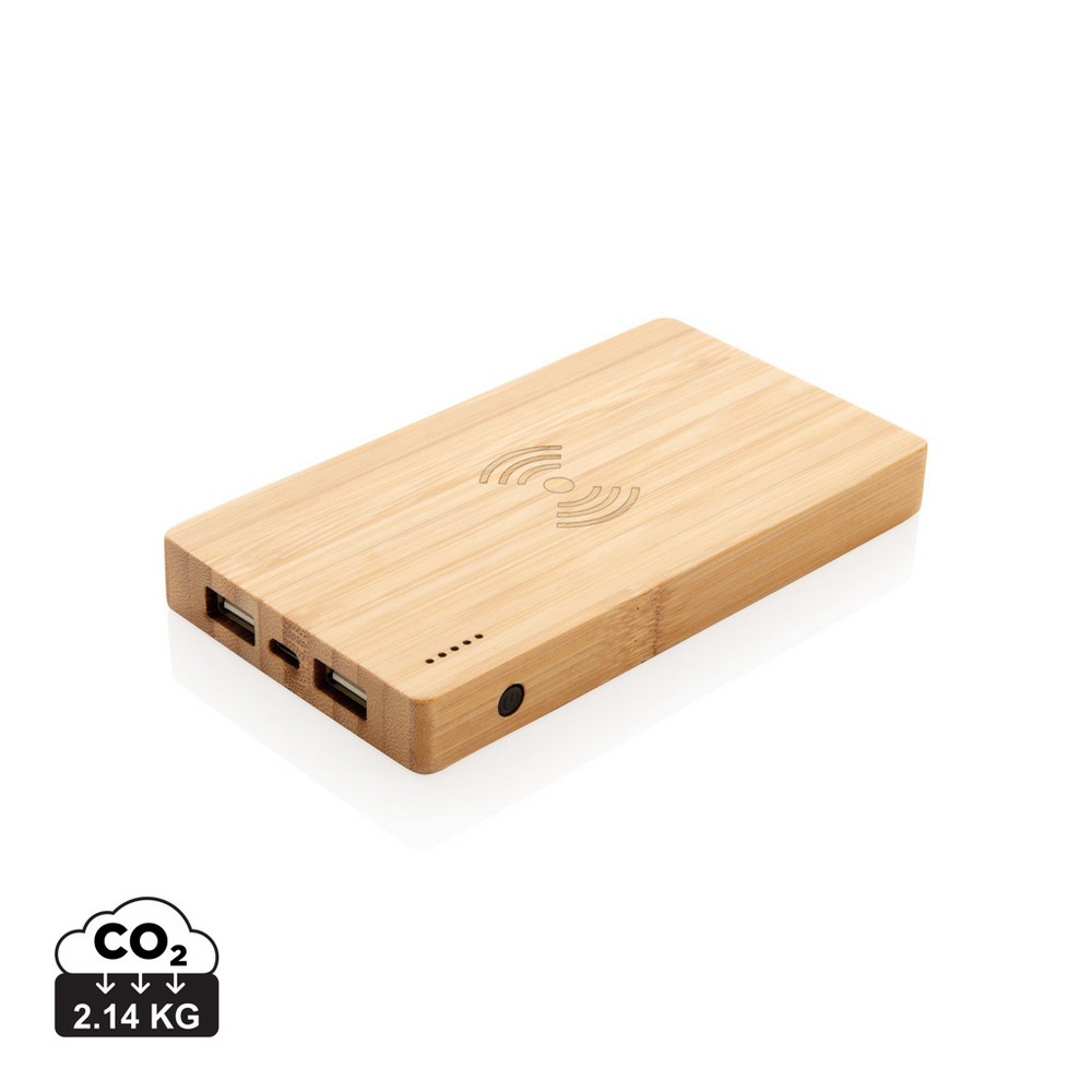 Bambusowy, bezprzewodowy power bank 4000 mAh P009094X AX-P322.029