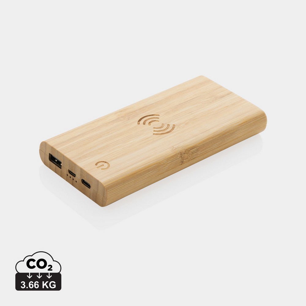 Bambusowy, bezprzewodowy power bank 8000 mAh, ładowarka bezprzewodowa 5W P042876X AX-P322.359