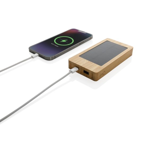 Bambusowy power bank 10000 mAh, ładowarka słoneczna P051868X