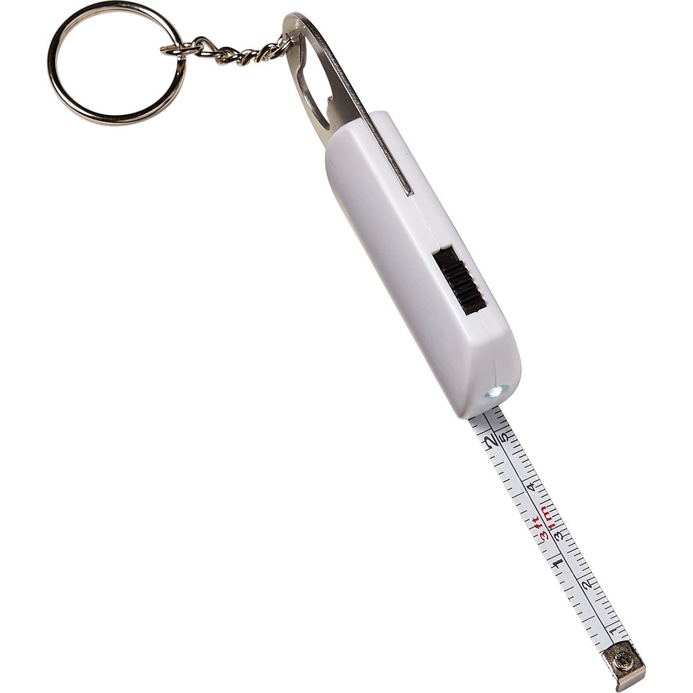 Brelok do kluczy, lampka LED, otwieracz do butelek, miara 1m P007651X AX-V9458-W