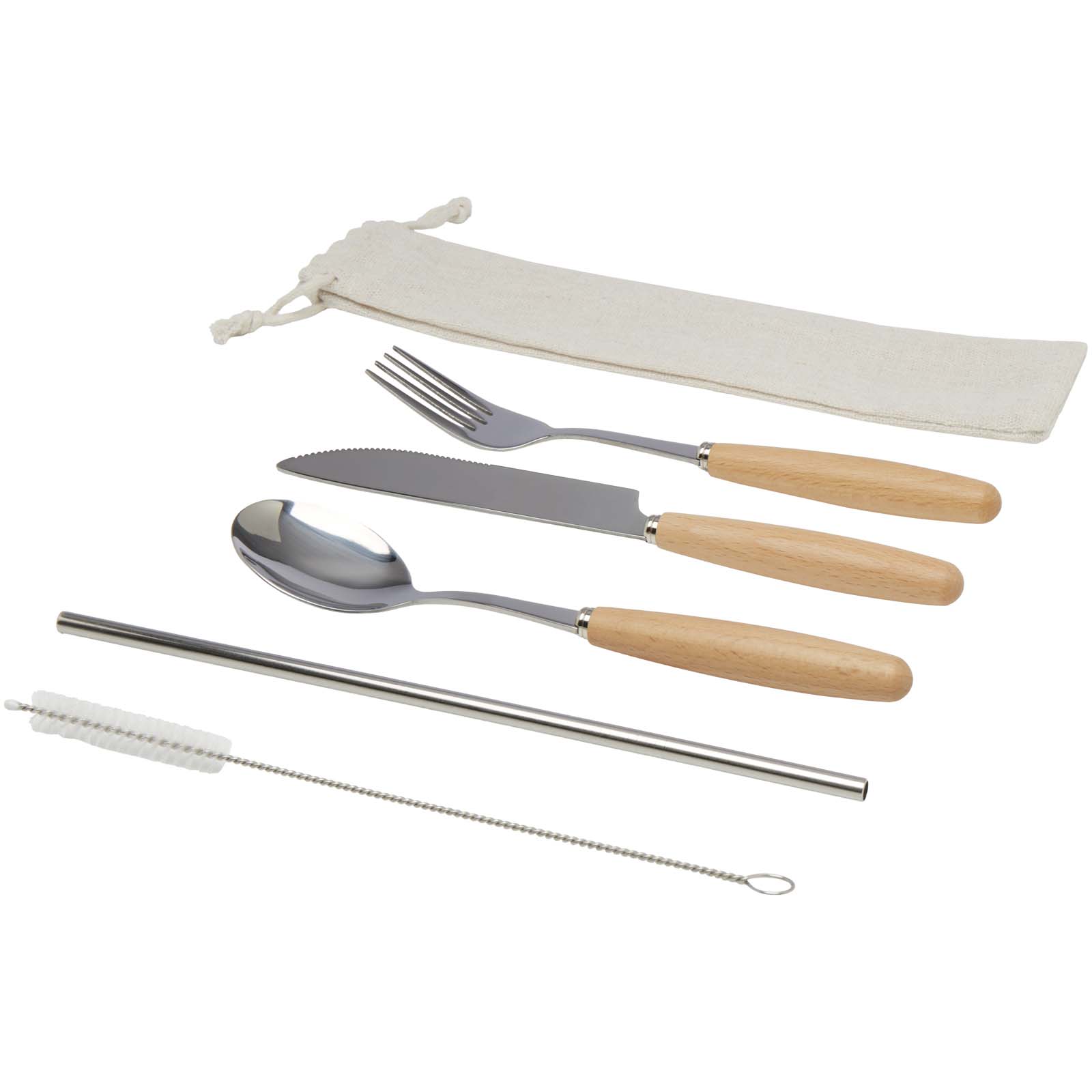 5-częściowy zestaw sztućców ze stali nierdzewnej i z drewna bukowego Root P109838C PFC-11341406