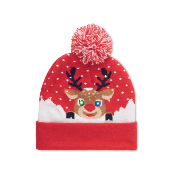 Świąteczna czapka dzianina LED P051026O czerwony