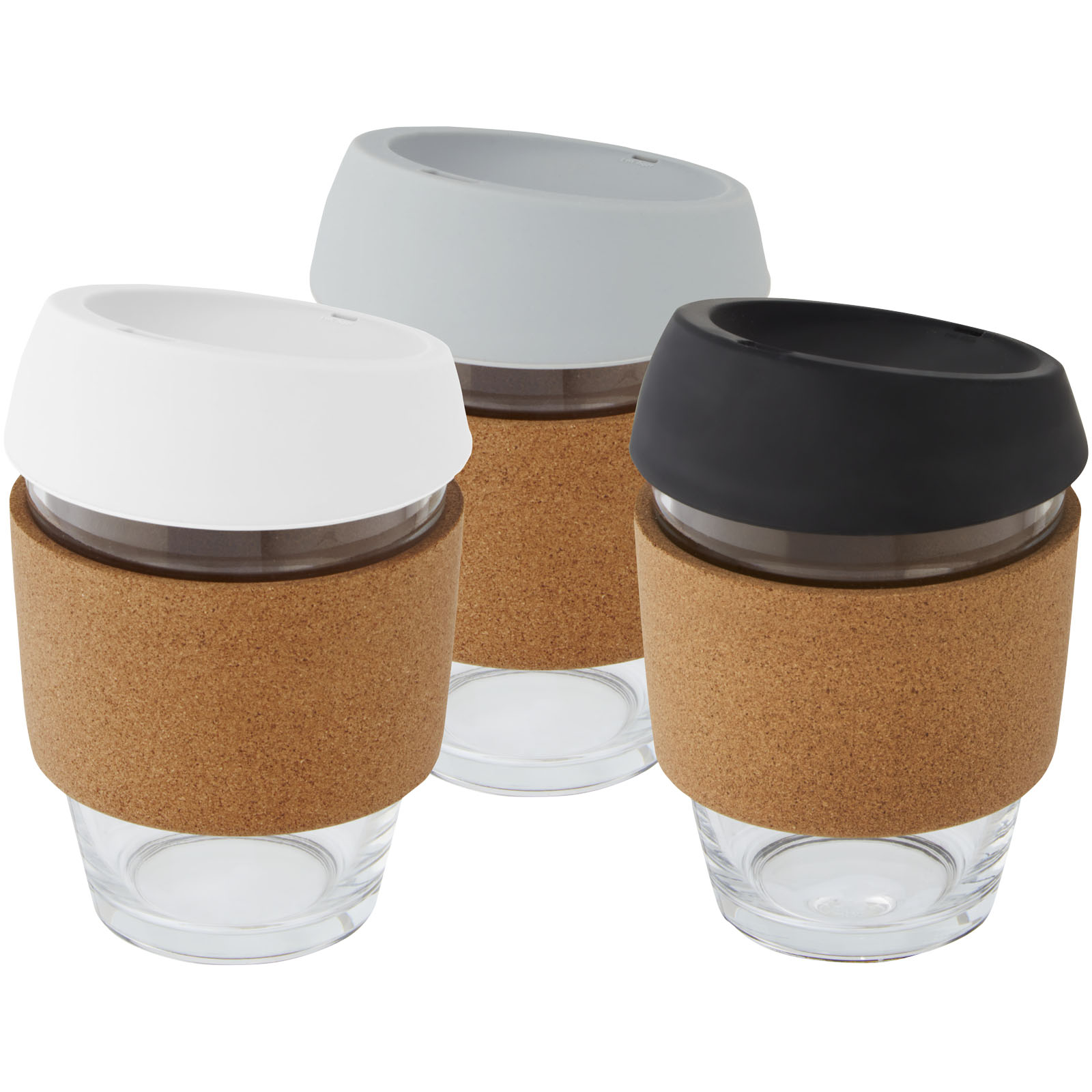 Lidan Szklany kubek o pojemności 360 ml z korkowym uchwytem i silikonową pokrywką P074134C PFC-100665-W