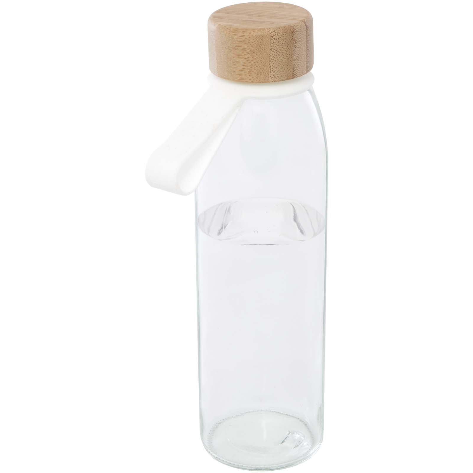 Szklana butelka na wodę Porto o pojemności 500 ml, z silikonowym uchwytem i z bambusową zakrętką P109794C PFC-100853-W