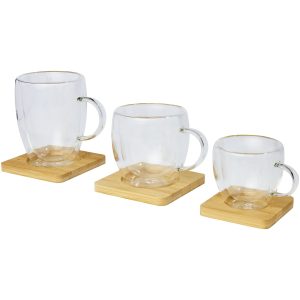 Manti 2 sztuki, szklany kubem o podwójnej ściance o pojemności 250 ml z bambusową podkłądką  P075655C PFC-11331501