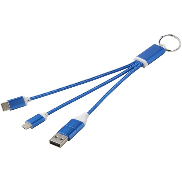 Metal kabel do ładowania 4 w 1 z aluminium z recyklingu z łańcuchem do kluczy P098374C błękit królewski