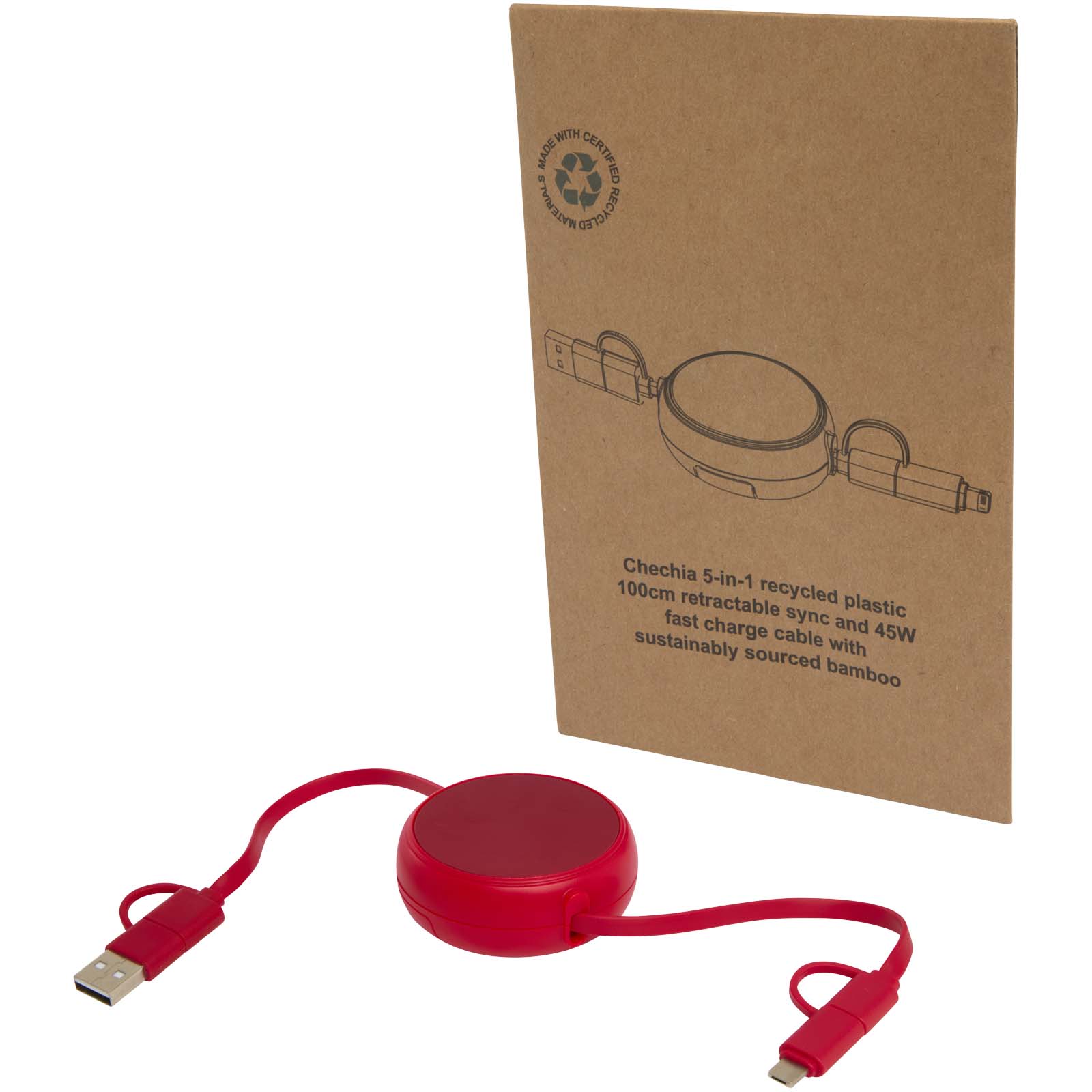 Alasia zwijany kabel do synchronizacji danych i szybkiego ładowania 5 w 1 45 W o długości 100 cm z tworzyw sztucznych i aluminium pochodzących z recyklingu P098828C PFC-124420-W