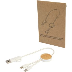 Chechia kabel do synchronizacji danych i szybkiego ładowania 5 w 1 27 W o długości 30 cm z tworzyw sztucznych pochodzących z recyklingu z detalami z bambusa P098832C PFC-124421-W