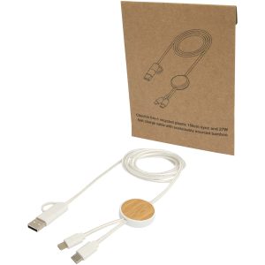 Chechia kabel do synchronizacji danych i szybkiego ładowania 5 w 1 27 W o długości 150 cm z tworzyw sztucznych pochodzących z recyklingu z detalami z bambusa P098834C PFC-124422-W