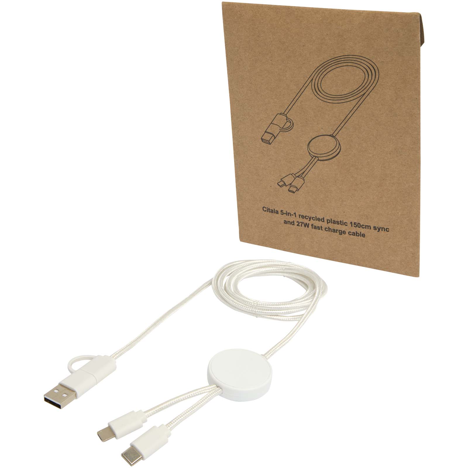 Citala kabel do synchronizacji danych i szybkiego ładowania 5 w 1 27 W o długości 150 cm z tworzyw sztucznych pochodzących z recyklingu P098846C PFC-124428-W