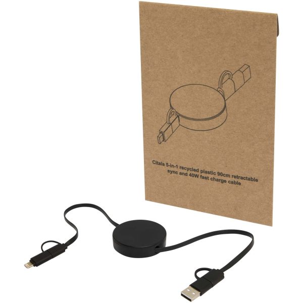 Citala zwijany kabel do synchronizacji danych i szybkiego ładowania 5 w 1 40 W o długości 90 cm z tworzyw sztucznych pochodzących z recyklingu P098848C czarny