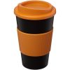 Kubek termiczny z serii Americano® o pojemności 350 ml z uchwytem P068969C czarny / pomarańczowy