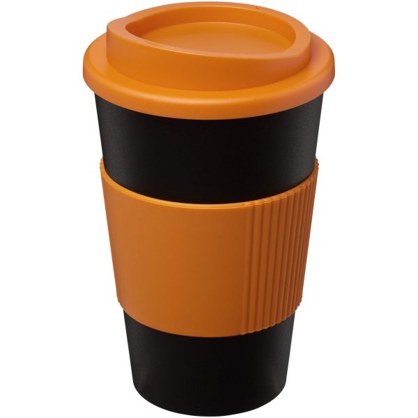 Kubek termiczny z serii Americano® o pojemności 350 ml z uchwytem P068969C czarny / pomarańczowy