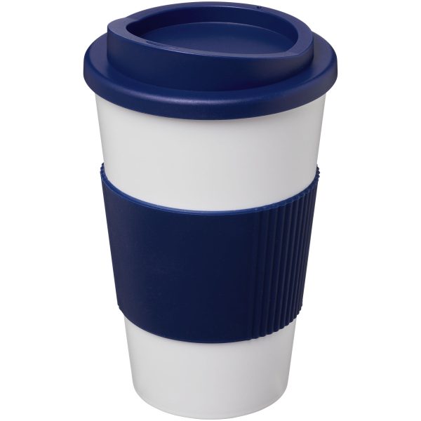 Kubek termiczny z serii Americano® o pojemności 350 ml z uchwytem P068969C biały / niebieski