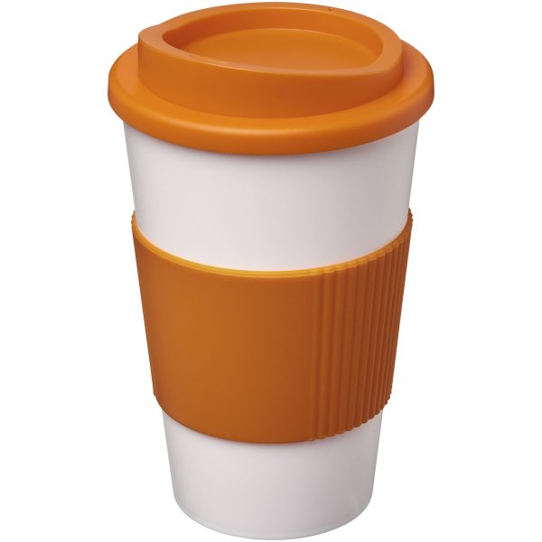 Kubek termiczny z serii Americano® o pojemności 350 ml z uchwytem P068969C biały / pomarańczowy