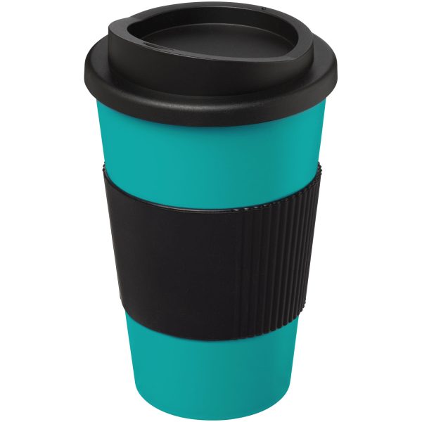 Kubek termiczny z serii Americano® o pojemności 350 ml z uchwytem P068969C błękitny / czarny