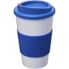 Kubek termiczny z serii Americano® o pojemności 350 ml z uchwytem P068969C biały / średnioniebieski