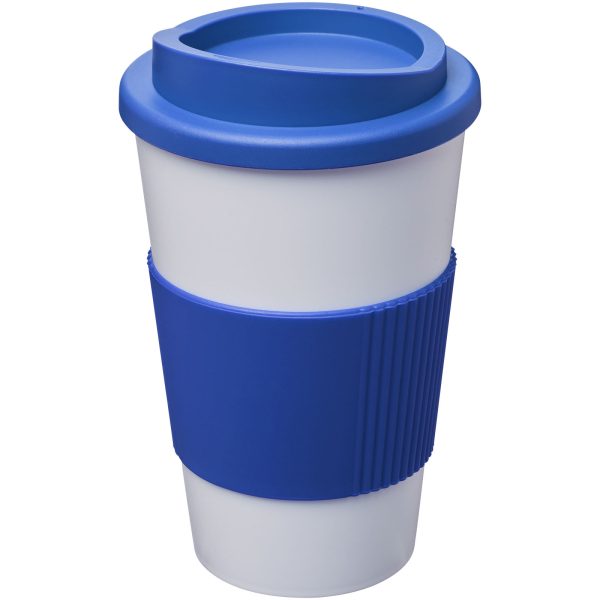 Kubek termiczny z serii Americano® o pojemności 350 ml z uchwytem P068969C biały / średnioniebieski