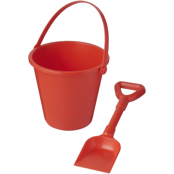 Wiaderko z łopatką Tides z plastiku z recyklingu P074225C czerwony
