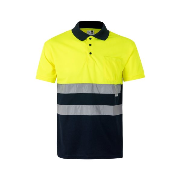 VL CUPID. Dwukolorowa koszulka polo w ptasie oczy (160 g/m²) z krótkimi rękawami, wykonana z poliestru (100%) P095615S granatowy / żółty