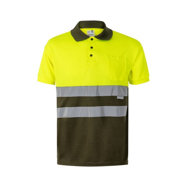VL CUPID. Dwukolorowa koszulka polo w ptasie oczy (160 g/m²) z krótkimi rękawami, wykonana z poliestru (100%) P095615S wojskowy zielony / żółty