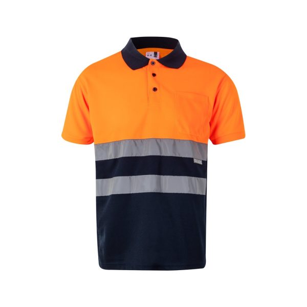 VL CUPID LARGE. Dwukolorowa koszulka polo w ptasie oczy (160 g/m²) z krótkim rękawem, poliester (100%) P095669S granatowy / pomarańczowy