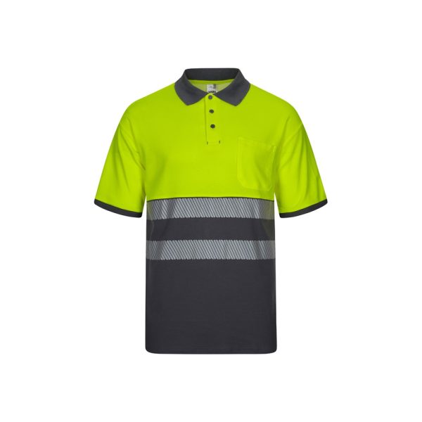 VL ACHELOUS. Dwukolorowa koszulka polo piqué (150 g/m²) z krótkim rękawem, z bawełny (55%) i poliestru (45%) P096302S szary / żółty