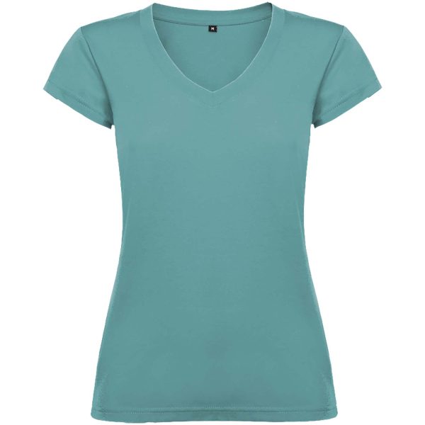 Victoria damska koszulka z krótkim rękawem i dekoltem w serek P081805C dusty blue