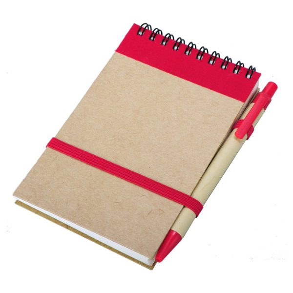 Notes Kraft z długopisem P000199R czerwony / beżowy