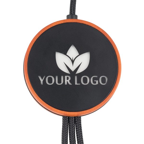 kabel z ładowarką indukcyjną 4w1 z podświetlanym logo w drewnianej obudowie - i5w P120936G