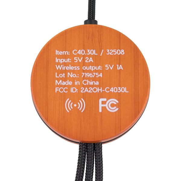 kabel z ładowarką indukcyjną 4w1 z podświetlanym logo w drewnianej obudowie - i5w P120936G