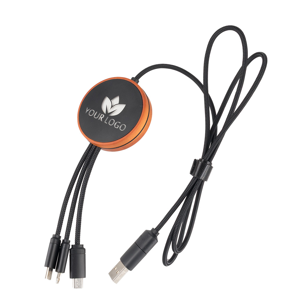 Kabel z ładowarką indukcyjną 4w1 z podświetlanym logo w drewnianej obudowie - i5w P120911K MC-EG060813