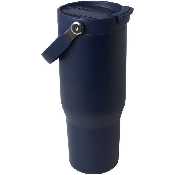 Kubek Bronx o pojemności 900 ml, z izolacją próżniową, wykonany ze recyklingowanej stali nierdzewnej z certyfikatem RCS i z miedzi, z wielofukncyjną zakrętką P109906C granatowy