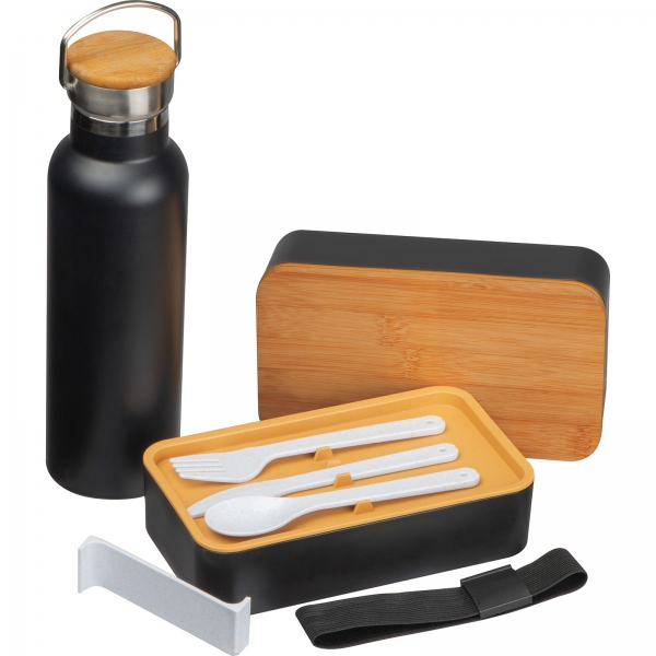Zestaw lunch box ze sztućcami i butelka termiczna 500 ml P086719K