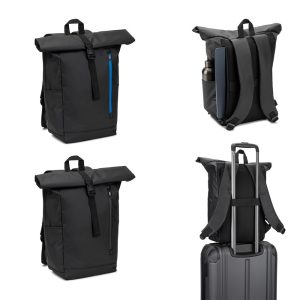 OSASCO BPACK. Plecak typu roll top z zamkiem błyskawicznym, który umożliwia zwinięcie górnej części w celu dopasowania do objętości plecaka, wykonany z poliestru 600D z recyklingu P122195S ST-92571-W