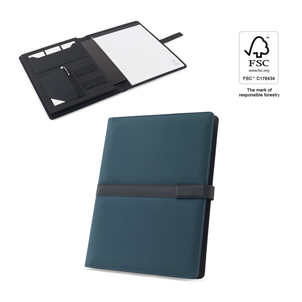 SANDERSON FOLDER. Teczka A4 z PU (50% z recyklingu) z magnetycznym zamknięciem i notatnikiem ze stronami w linie P122206S ST-93656-104