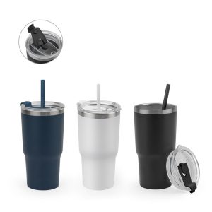 JOYNER M. Kompaktowy kubek podróżny ze stali nierdzewnej (91% z recyklingu) z podwójnymi ściankami izolowanymi próżniowo i matowym wykończeniem 600 ml P122212S ST-94372-W